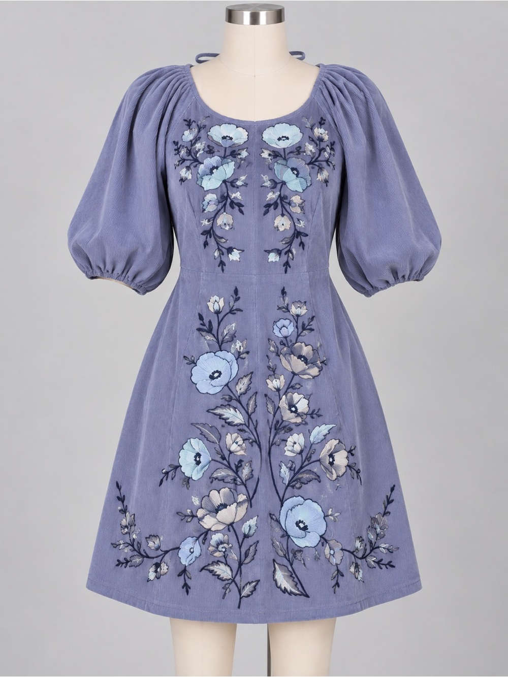 ASOS DESIGN Tie Back Floral Embroidery Cord Mini Dress in Lilac - Picture 3 of 7